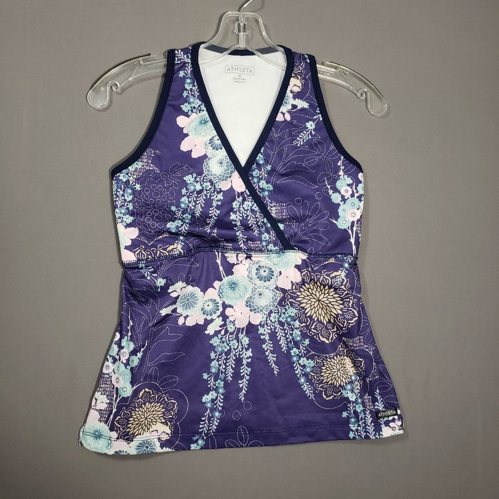Women's Athleta Floral Print Tank Top with Built in Bra Size Medium